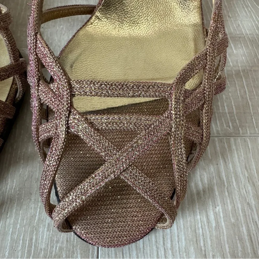 Dolce & Gabbana Iridescent Metallic Gold and Pink Strappy Heels Size 38 1/2